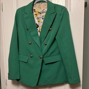 Green Double-Breasted Blazer with Gold Buttons